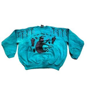 VTG 90s Mens Dagoli Blue Pullover Tribal Goats Tie Dye Pullover Sweatshirt L